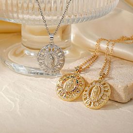 Brass Cubic Zirconia Vintage Virgin Mary Statue Pendant Necklaces