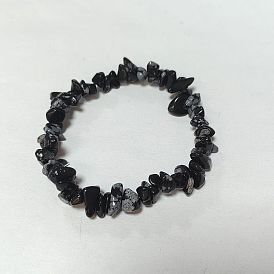 Natural Snowflake Obsidian Chips Stretch Bracelets for Women Men