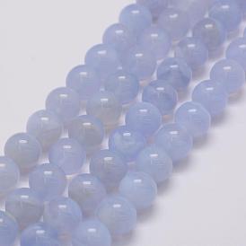  Dentelle bleue naturelle agate brins de perles, Grade a, ronde