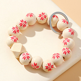 Cherry Blossom Wood Bead Keychain Bracelet Bag Charm Jewelry Accessory