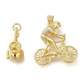 Rack Plating Brass with Cubic Zirconia Pendants, Long-Lasting Plated, Lead Free & Cadmium Free Charms