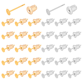 60шт. 2 цветная латунная фурнитура для сережек-гвоздиков, настройки сережек с плоской подушечкой, с ушными гайками 80 шт.