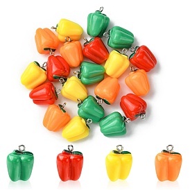 20Pcs 4 Colors Resin Imitation Vegetable Pendants, Pepper Charms with Platinum Plated Alloy Loops