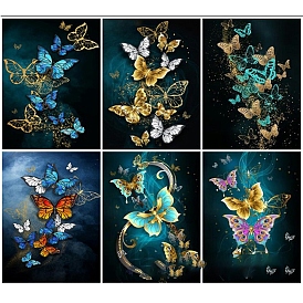 DIY Butterfly Theme Diamond Painting Kits, Including Canvas, Resin Rhinestones, Diamond Sticky Pen, Tray Plate and Glue Clay