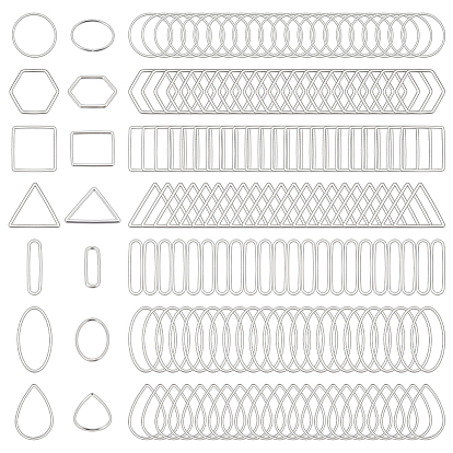175Pcs 7 Styles Brass Linking Rings, Oval Triangle Square, Mixed Shapes