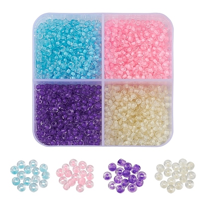 1000Pcs 4 Colors 8/0 Transparent Inside Colours Glass Seed Beads, Small Craft Beads for DIY Jewelry Making, Round