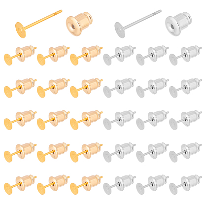 60шт. 2 цветная латунная фурнитура для сережек-гвоздиков, настройки сережек с плоской подушечкой, с ушными гайками 80 шт.