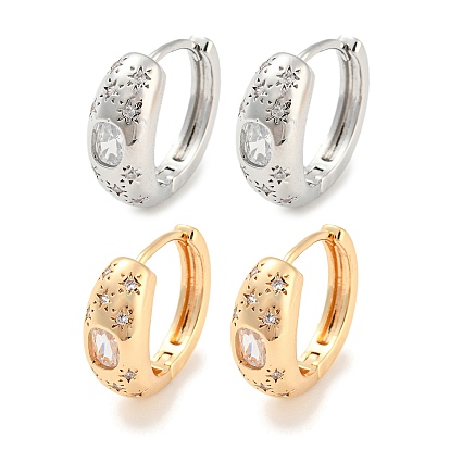 Серьги-кольца из латуни с цирконием, звезда и овал