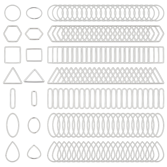 175Pcs 7 Styles Brass Linking Rings, Oval Triangle Square, Mixed Shapes