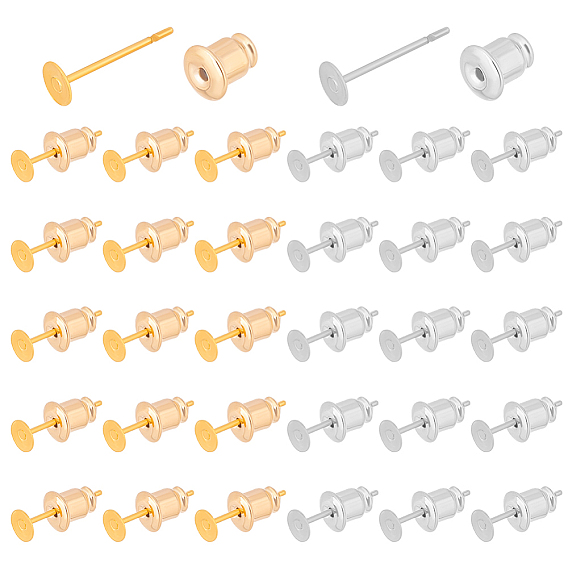 60шт. 2 цветная латунная фурнитура для сережек-гвоздиков, настройки сережек с плоской подушечкой, с ушными гайками 80 шт.