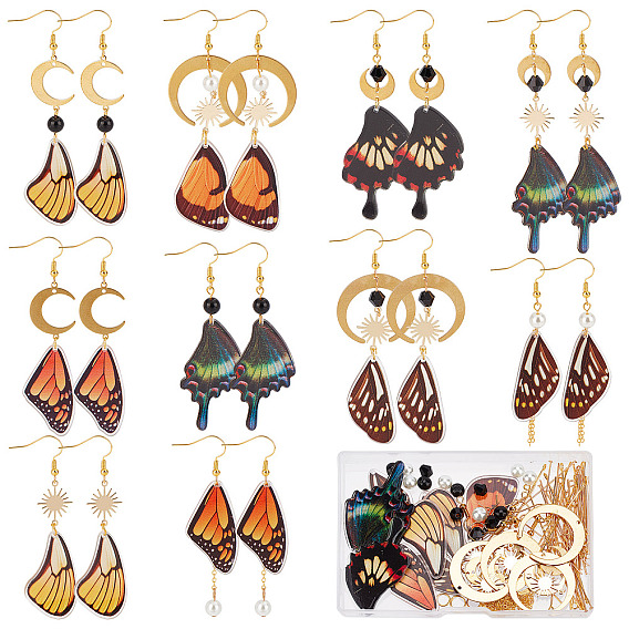 Набор для изготовления сережек в виде крыльев бабочки своими руками, включая подвески из акрила и латуни, Стеклянные жемчужные бусины, латунные серьги и цепочки