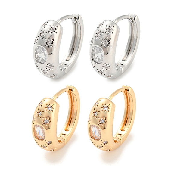 Серьги-кольца из латуни с цирконием, звезда и овал