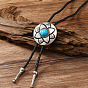 PU Leather Lariat Necklaces, Alloy with Natural & Synthetic Mixed Gemstone Flower Pendant Necklace