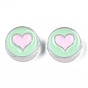 Transparent Acrylic Beads, with Enamel, Flat Round with Heart