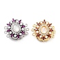 Магнитные застежки из латуни с микропейвом и прозрачным кубическим цирконием, без кадмия, без никеля и без свинца, с имитацией жемчуга и смолы., овальные, 3 нитей, 6-луночное