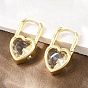 Серьги-кольца из латуни с микропаве и прозрачным кубическим цирконием в форме сердца