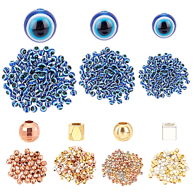 PandaHall Elite Round Evil Eye Resin Beads, with Brass Spacer Beads, Mixed Shapes