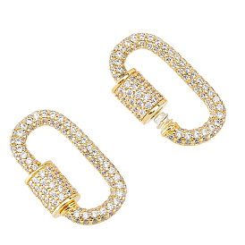 2шт. латунные микро-паве прозрачные кубические цирконии винтовые карабины-замки-брелки, для изготовления ожерелий, быстрые ссылки, овальные