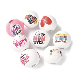 Тема дня матери печатные деревянные европейские бусины, бусины с большим отверстием, круглые