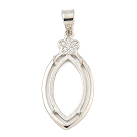 925 Sterling Silver Micro Pave Clear Cubic Zirconia Open Back Bezel Pendant Cabochon Settings, Horse Eye