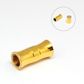 304 Stainless Steel Magnetic Clasps with Glue-in Ends, Ion Plating (IP), Column, 21x9~9.5mm, Hole: 6~7mm