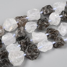 Rough Raw Natural Quartz Crystal and Smoky Quartz Beads Strands, Nuggets