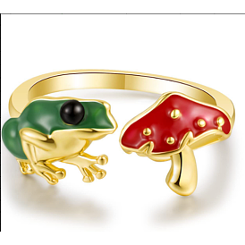Frog & Mushroom Alloy Open Cuff Ring for Women