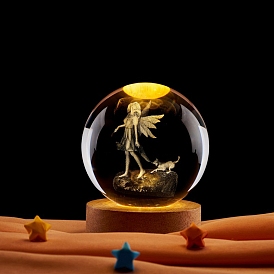 Decoración diaplay de bola de cristal de hadas tallada interior con base de madera LED, 3d figuritas regalo de luz nocturna para la decoración del hogar fengshui