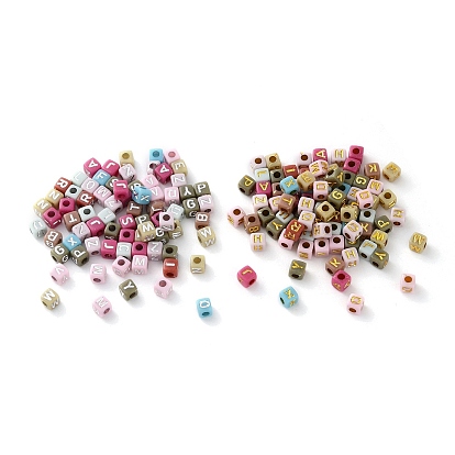 Непрозрачные акриловые бусины, куб с письмом, золотой металл обвитыми