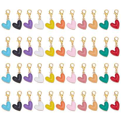 44 шт. 11 стили подвески в форме сердца из цинкового сплава с эмалью, с карабин-лобстерами , золотые