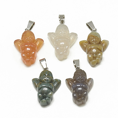 Natural & Synthetic Mixed Stone Pendants, with Stainless Steel Snap On Bails, Cupid/Cherub
