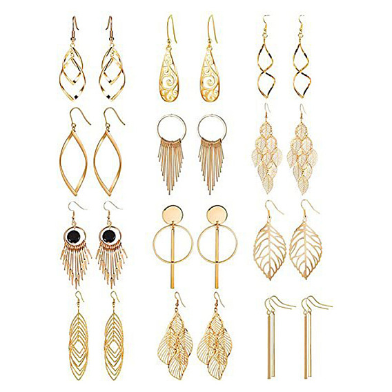 12пары комплектов сережек из сплава, лист, слеза и конский глаз