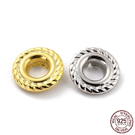925 Sterling Silver Grommet Eyelet Findings, for Bag Making, Flat Round with Hemp Flowers Pattern