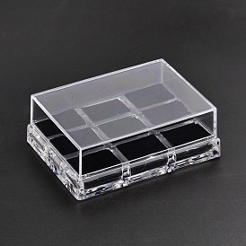Boîtes parallélépipédiques d'affichage d'anneau en verre organique, avec velours, 9 compertments, 11x8x4 cm