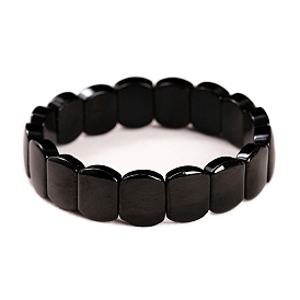 Oval Natural Black Tourmaline Bead Stretch Bracelets for Men Women