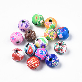 Polymer Clay Bead Strands, Flat Round with Evil Eye