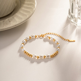 18K Gold Bracelet Glass Pearl Bead Bracelet Fashion Versatile Titanium Steel Bracelet Jewelry