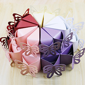 Cajas de dulces de cartón plegables, caja para envolver regalos de boda, triángulo con la mariposa
