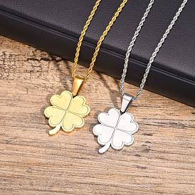 Stainless Steel Pendant Necklaces, Singapore Chains, Clover