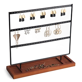 Iron Jewelry Display Stands with Wood Trays, for Earrings, Necklaces, Bracelets, Rings