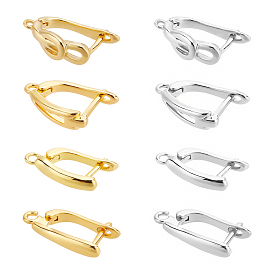 16Pcs 8 Style Brass Hoop Earring Findings with Latch Back Closure, Earring Findings