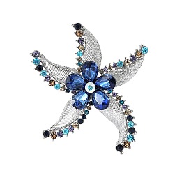 Alloy Rhinestone Starfish Brooch, Clothing Accessories Collar Pin Chest Flower