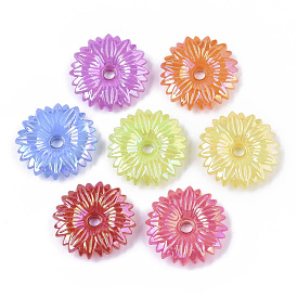 Opaque AS Plastic Bead Caps, Plated AB Color, Pearlized, Multi-Petal, Flower