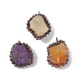 Natural Gemstone Pendants, Nuggets Charms with Red Copper Plated Brass Chains, Lead Free & Cadmium Free