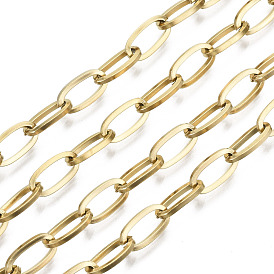 304 Stainless Steel Paperclip Chains, Drawn Elongated Cable Chains, with Spool, Unwelded, Oval