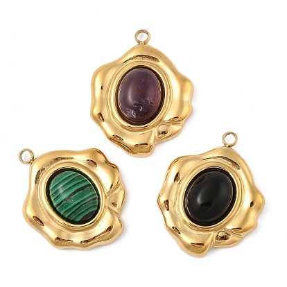 Драгоценный камень подвески, 304 из нержавеющей стали овальные амулеты, реальный 18 k позолоченный, вакуумное покрытие pvd
