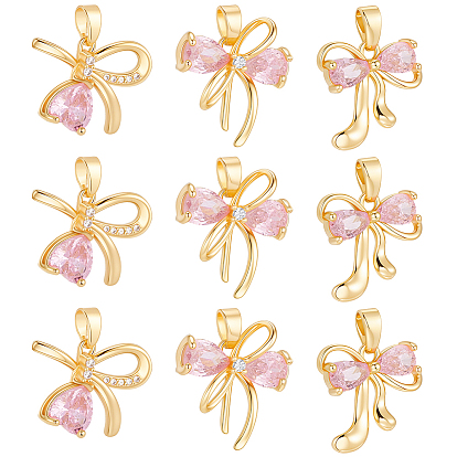 12 шт. 3 кулоны из латуни с микропаве и кубическим цирконием, бантом прелести