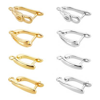 16Pcs 8 Style Brass Hoop Earring Findings with Latch Back Closure, Earring Findings