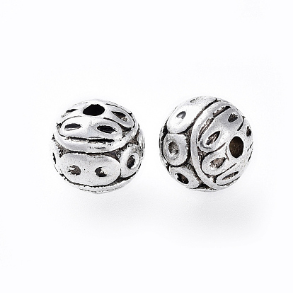 Perles en alliage de style tibétain, sans cadmium et sans plomb, ronde avec des fleurs