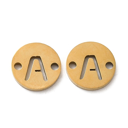 Ion Plating(IP) 304 Stainless Steel Connector Charms, Flat Round with Letter, Golden